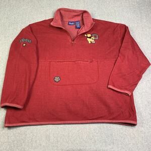 Disney Winnie The Pooh Sweatshirt Womens XL Red Embroidered 1/4 Zip Pullover